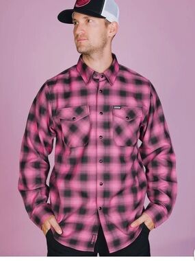 Dixxon Survivor 10 YR Large Tall Pink Black Plaid Breast Cancer Flannel